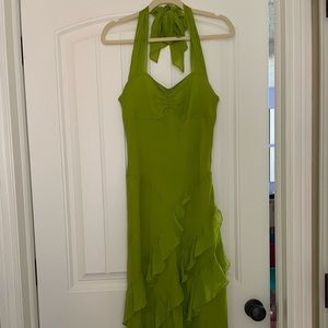 BCBG Paris Silk Chartreuse Green Formal Dress Size 6 Late 1990s - 2000s